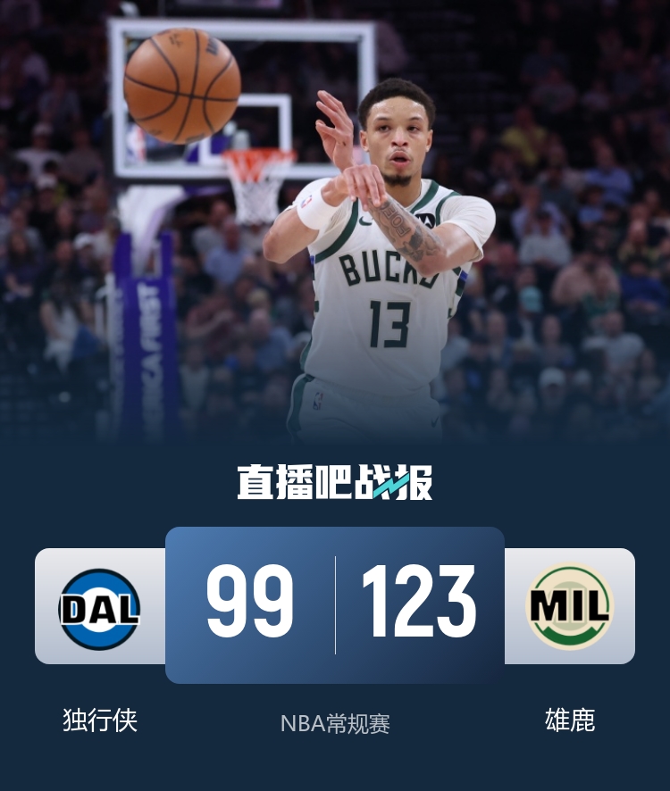 雄鹿主场大胜独行侠终结四连败 罗林斯准三双弗拉格空砍两双 雄鹿主场大胜独行侠终结四连败 罗林斯准三双弗拉格空砍两双